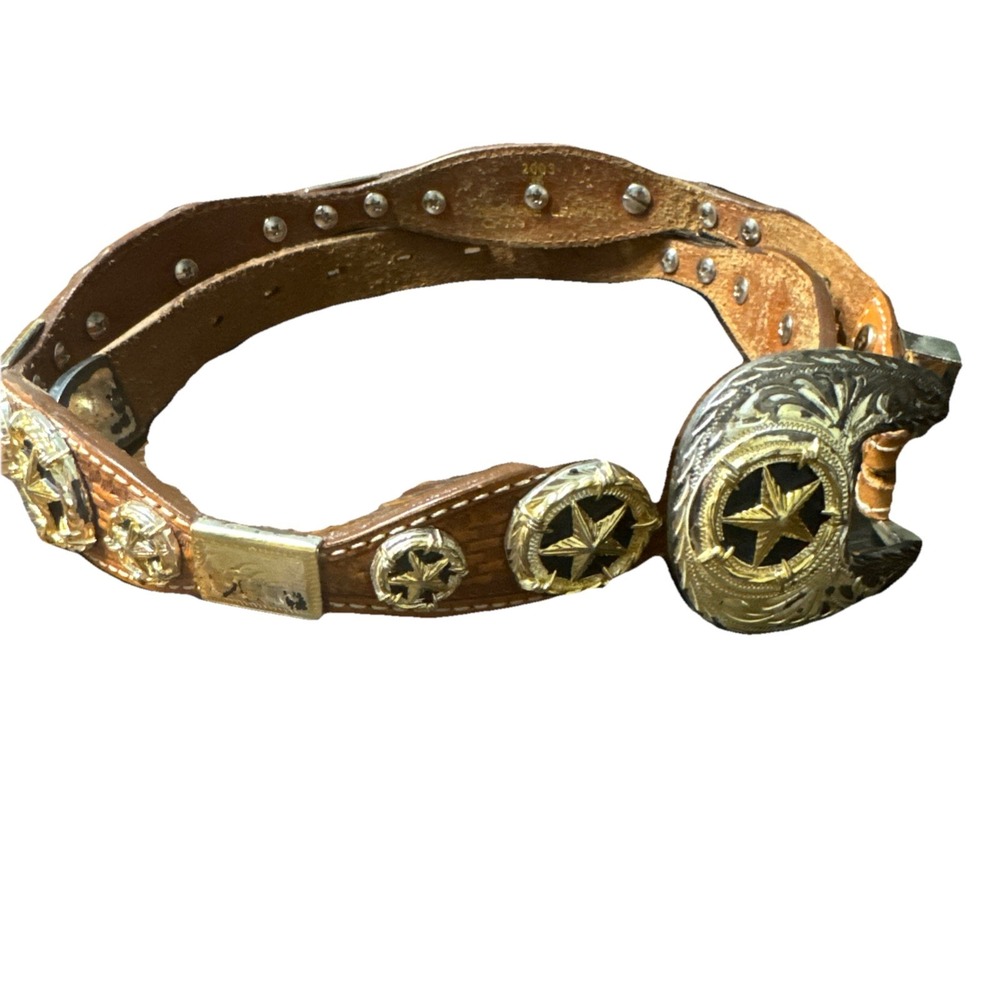1.5" Size‎ 36  BrownWestern Style Leather Belt Stars And Barbwire Pattern Womens